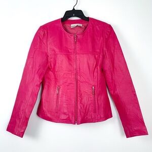 Y2K hot pink leather jacket by Newport News fitted real leather fits size small